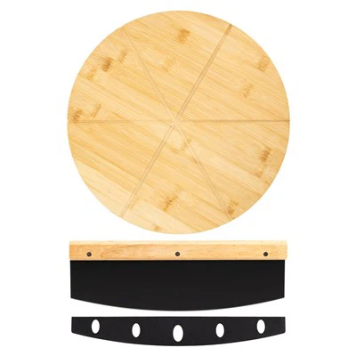 বড় ছুরি সহ বাঁশের পিজ্জা বোর্ড